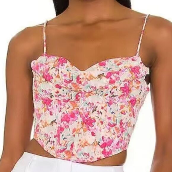Tops - More To Come Melinda Pink Floral Drape Bustier Top Women’s Sz M